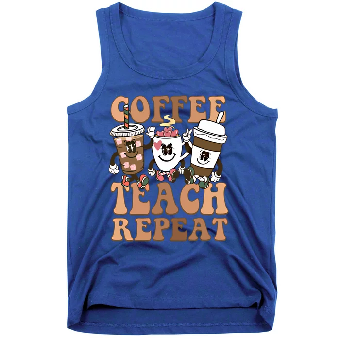 Retro Coffee Teach Repeat Teacher's Day Coffee Lover Gift Tank Top