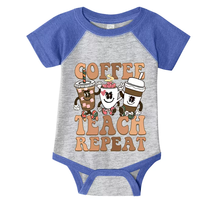 Retro Coffee Teach Repeat Teacher's Day Coffee Lover Gift Infant Baby Jersey Bodysuit