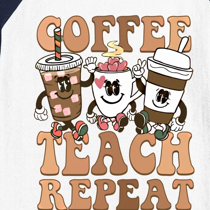 Retro Coffee Teach Repeat Teacher's Day Coffee Lover Gift Baseball Sleeve Shirt