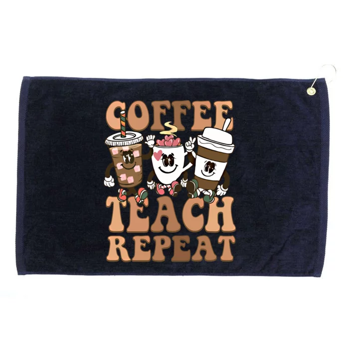 Retro Coffee Teach Repeat Teacher's Day Coffee Lover Gift Grommeted Golf Towel