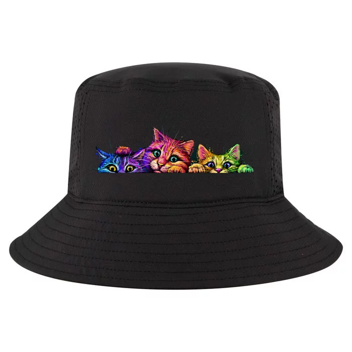 Realistic Cat Trio Colorful Abstract Design Cool Comfort Performance Bucket Hat