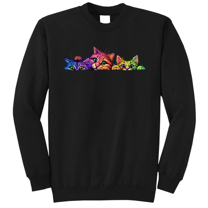 Realistic Cat Trio Colorful Abstract Design Sweatshirt