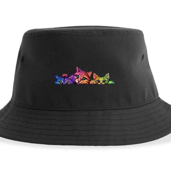 Realistic Cat Trio Colorful Abstract Design Sustainable Bucket Hat