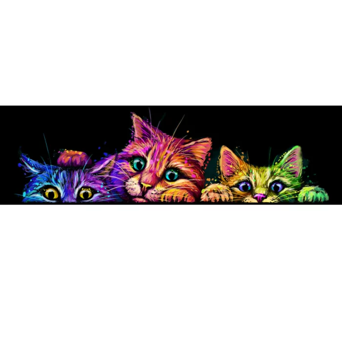 Realistic Cat Trio Colorful Abstract Design Bumper Sticker