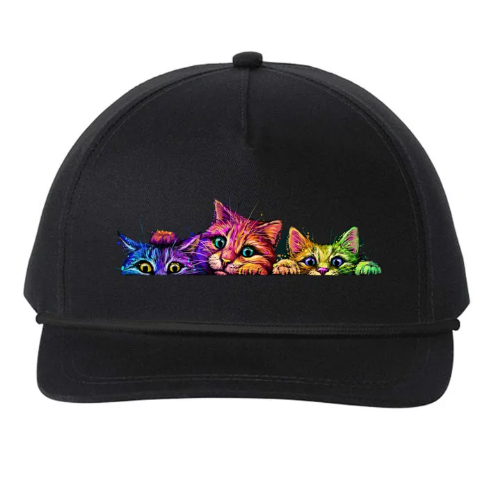 Realistic Cat Trio Colorful Abstract Design Snapback Five-Panel Rope Hat