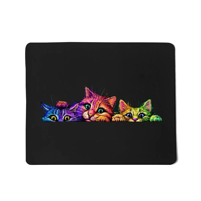 Realistic Cat Trio Colorful Abstract Design Mousepad