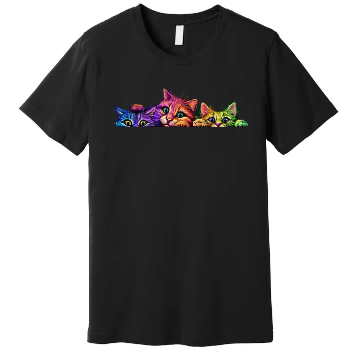 Realistic Cat Trio Colorful Abstract Design Premium T-Shirt