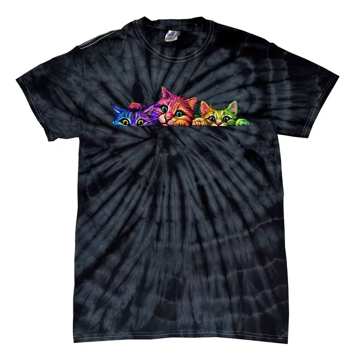 Realistic Cat Trio Colorful Abstract Design Tie-Dye T-Shirt