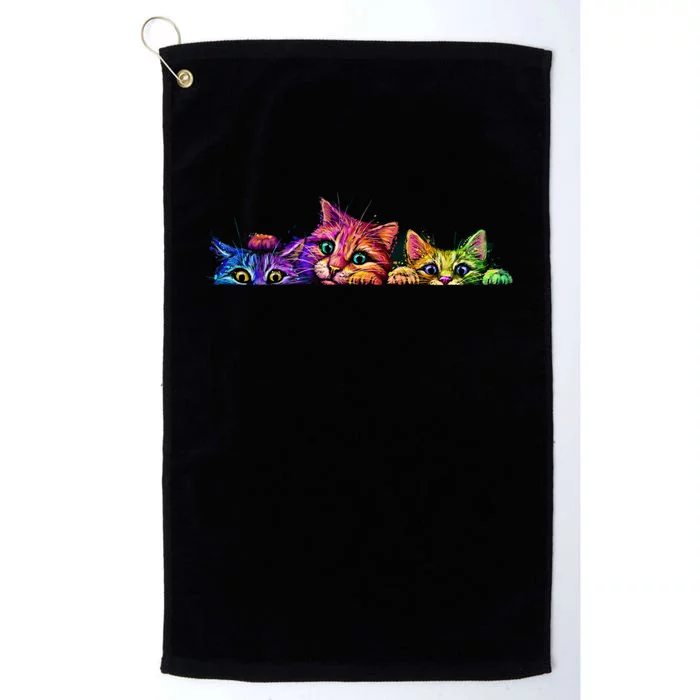 Realistic Cat Trio Colorful Abstract Design Platinum Collection Golf Towel