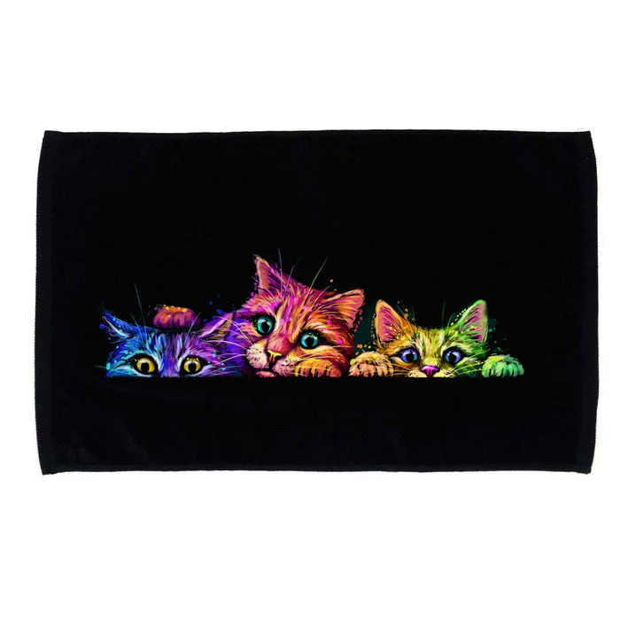 Realistic Cat Trio Colorful Abstract Design Microfiber Hand Towel