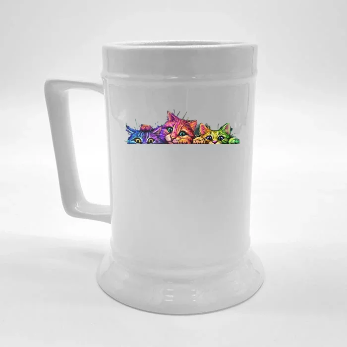 Realistic Cat Trio Colorful Abstract Design Front & Back Beer Stein