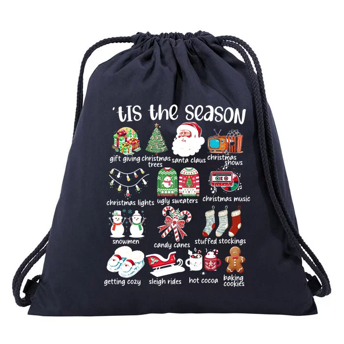 Retro Christmas Tis The Season Drawstring Bag