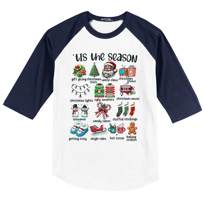 Retro Christmas Tis The Season Baseball Sleeve Shirt