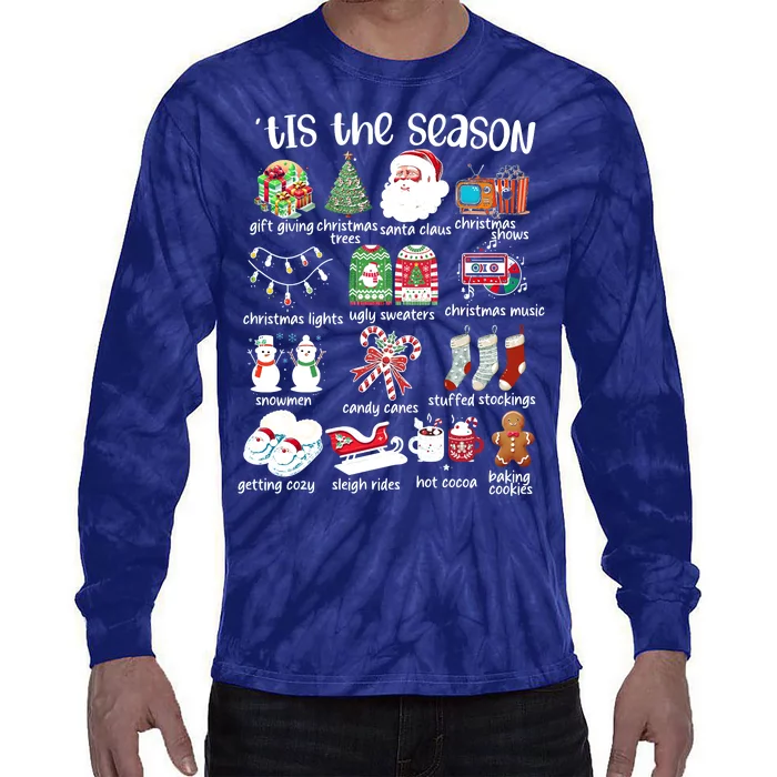 Retro Christmas Tis The Season Tie-Dye Long Sleeve Shirt