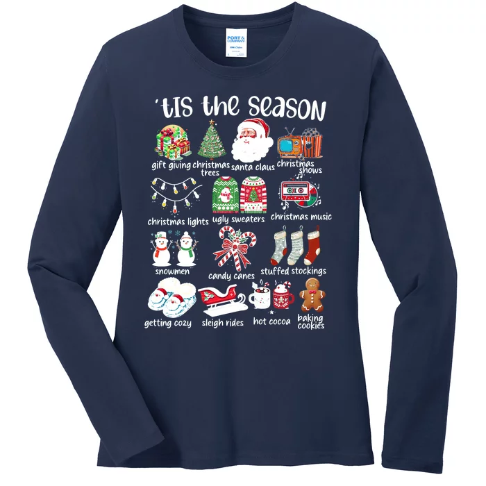 Retro Christmas Tis The Season Ladies Long Sleeve Shirt