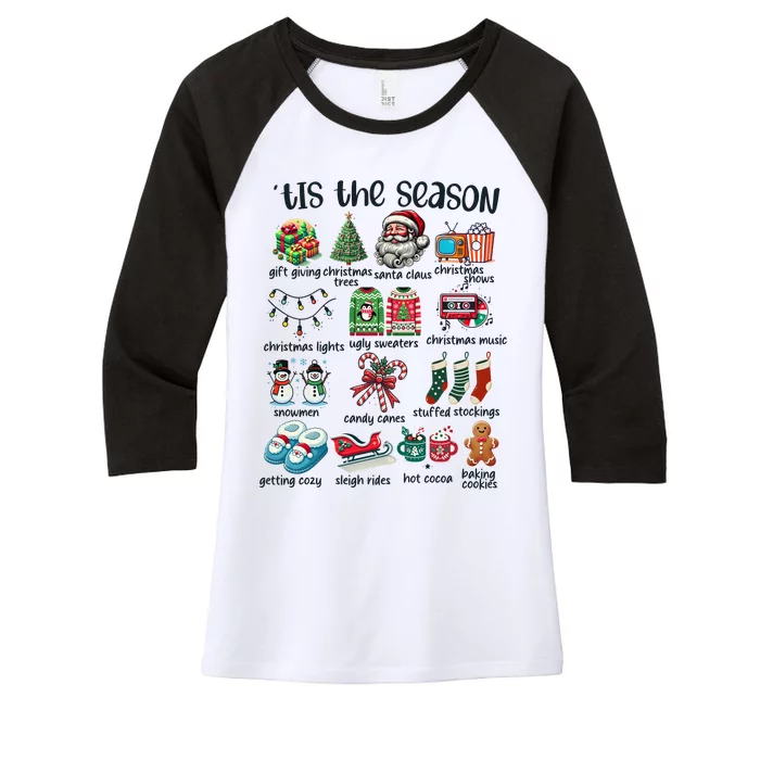 Retro Christmas Tis The Season Women's Tri-Blend 3/4-Sleeve Raglan Shirt