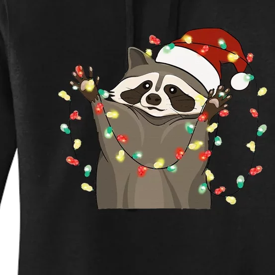 Raccoon Christmas Tree Lights Pajama Racoon Lover Xmas funny Women's Pullover Hoodie