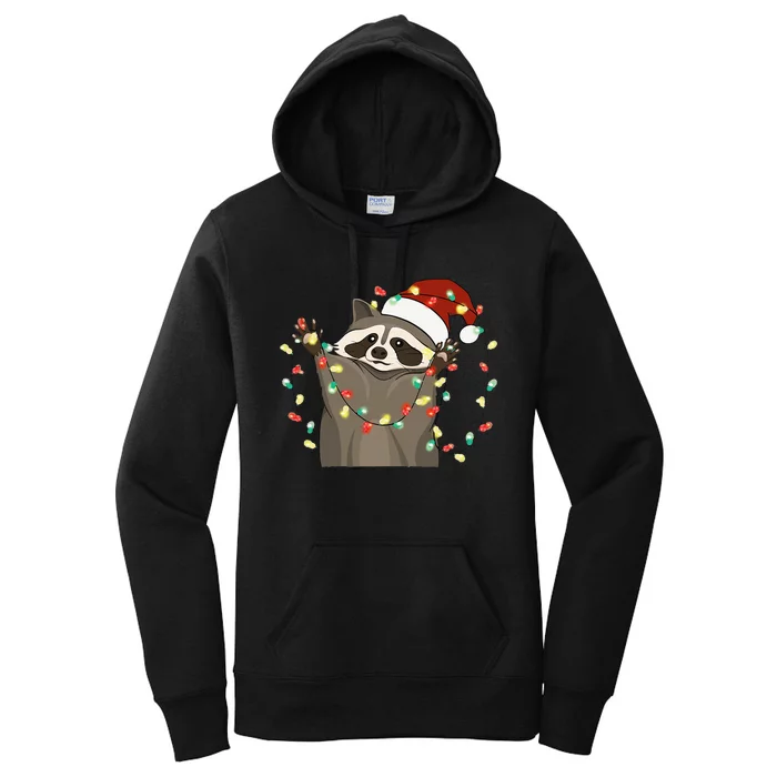 Raccoon Christmas Tree Lights Pajama Racoon Lover Xmas funny Women's Pullover Hoodie