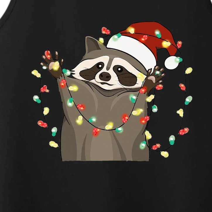 Raccoon Christmas Tree Lights Pajama Racoon Lover Xmas funny Performance Tank