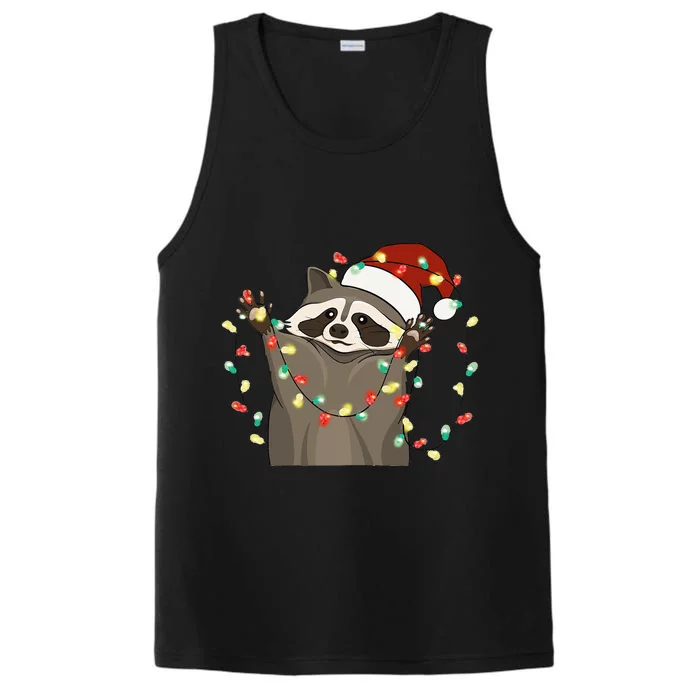 Raccoon Christmas Tree Lights Pajama Racoon Lover Xmas funny Performance Tank