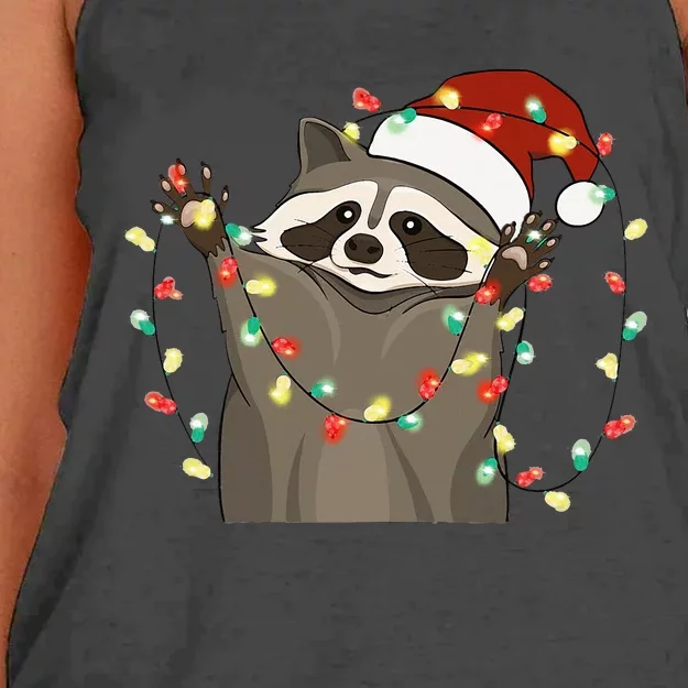 Raccoon Christmas Tree Lights Pajama Racoon Lover Xmas funny Women's Knotted Racerback Tank