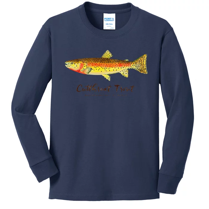 Retro Cutthroat Trout Vintage Fly Fishing Kids Long Sleeve Shirt