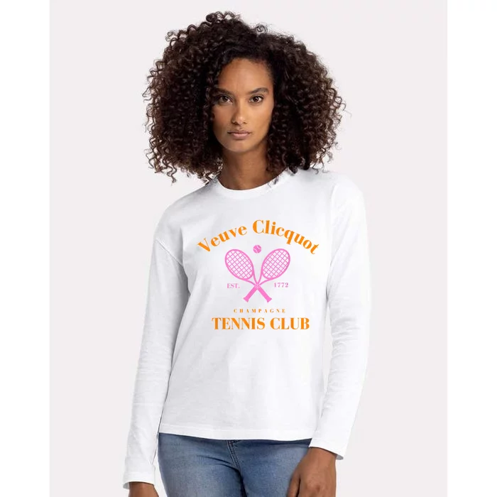 Retro Champagne Tennis Club Womens Cotton Relaxed Long Sleeve T-Shirt