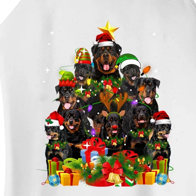 Rottweiler Christmas Tree Lights Santa Hat Holiday Costume Women’s Perfect Tri Rocker Tank