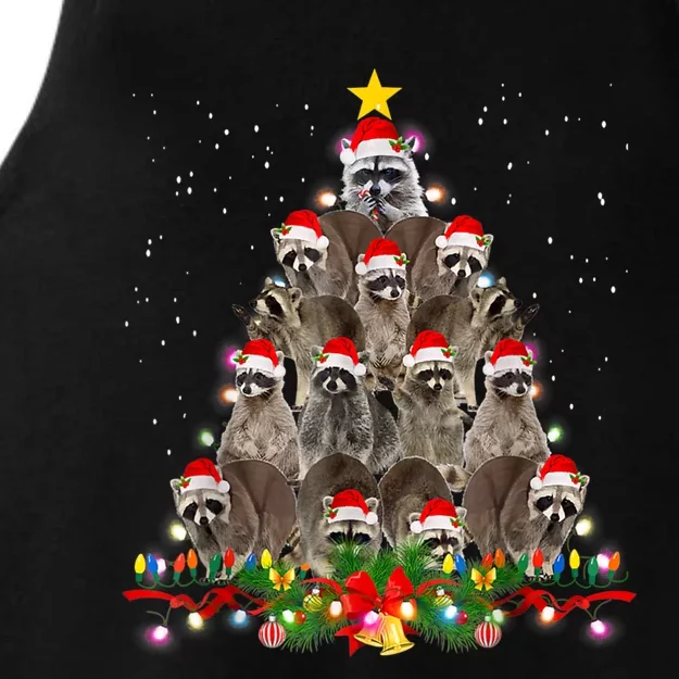 Raccoon Christmas Tree Lights Pajama Racoon Lover Xmas Ladies Tri-Blend Wicking Tank