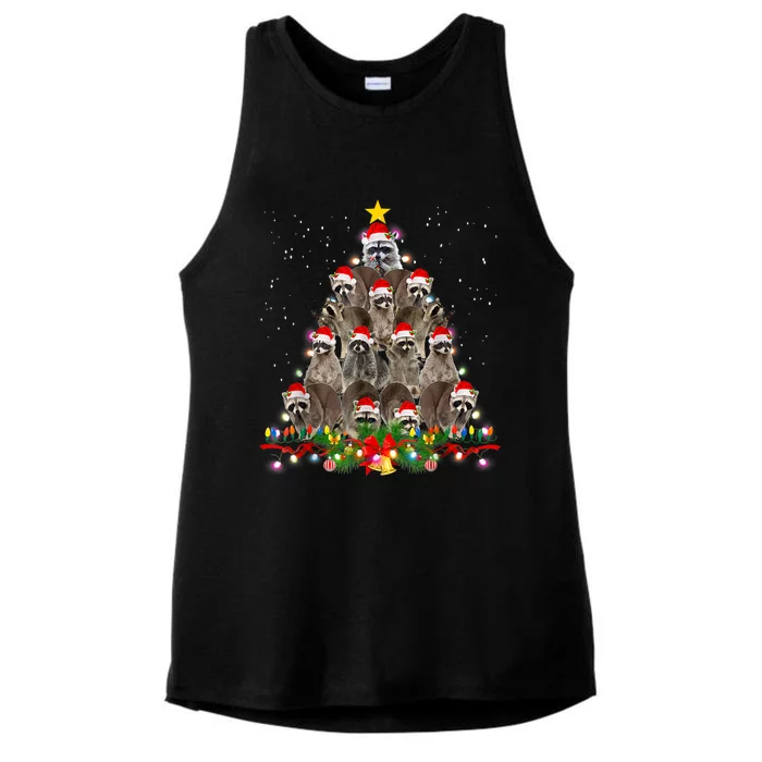 Raccoon Christmas Tree Lights Pajama Racoon Lover Xmas Ladies Tri-Blend Wicking Tank