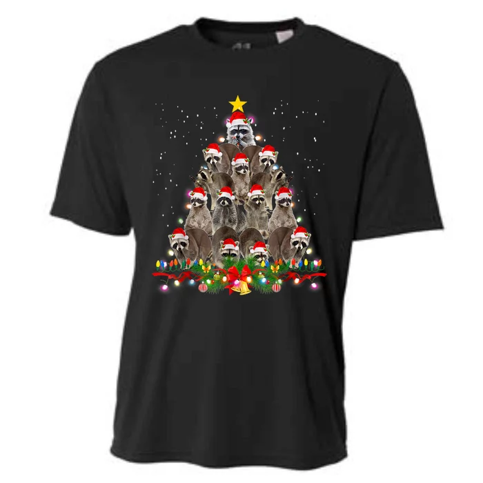 Raccoon Christmas Tree Lights Pajama Racoon Lover Xmas Cooling Performance Crew T-Shirt