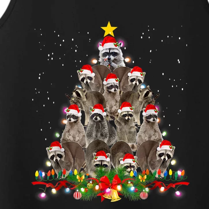 Raccoon Christmas Tree Lights Pajama Racoon Lover Xmas Performance Tank