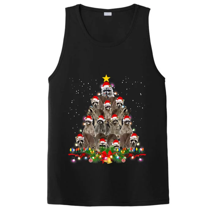 Raccoon Christmas Tree Lights Pajama Racoon Lover Xmas Performance Tank