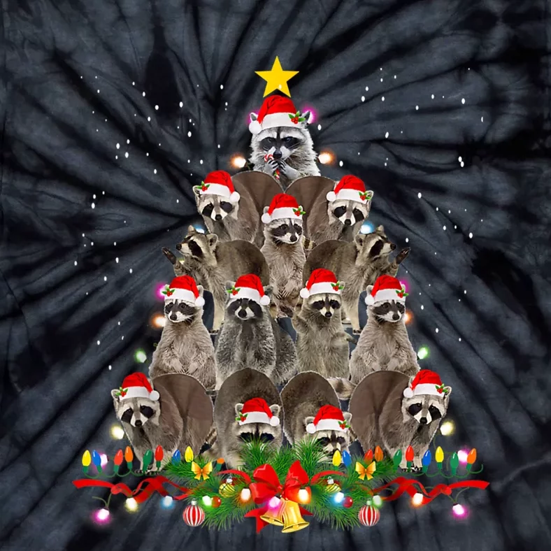 Raccoon Christmas Tree Lights Pajama Racoon Lover Xmas Tie-Dye T-Shirt