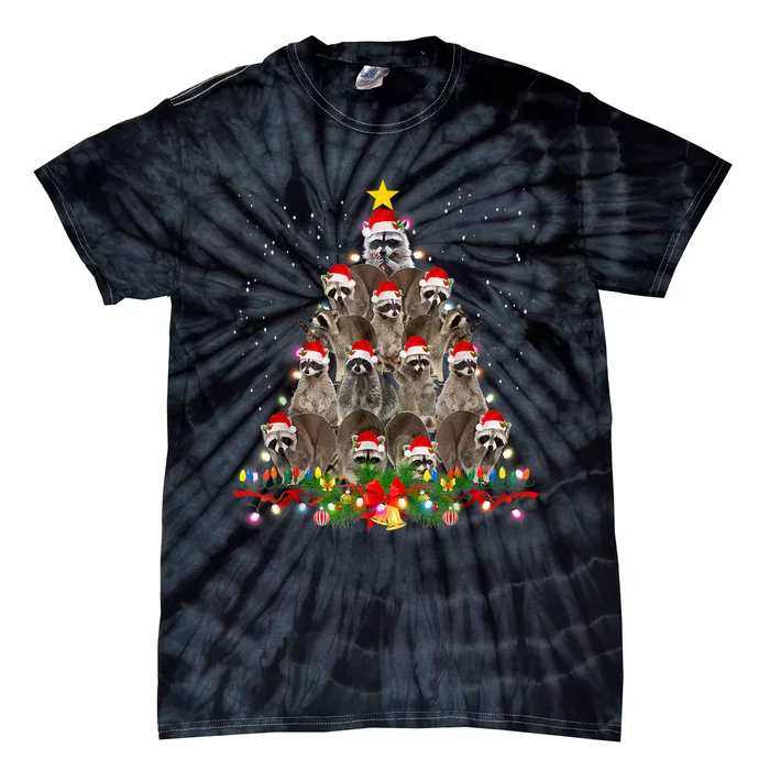 Raccoon Christmas Tree Lights Pajama Racoon Lover Xmas Tie-Dye T-Shirt