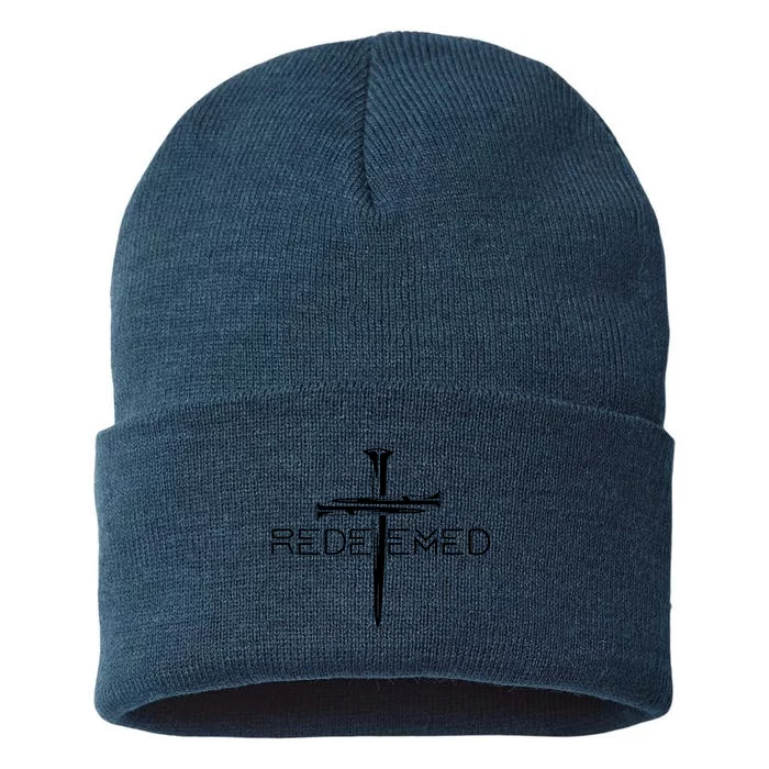 Redeemed Collection: The Ultimate Redeemer 3 Nails Cross Black On Black Sustainable Knit Beanie