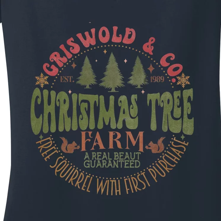 Griswold's Family Christmas, Retro Christmas Tree Farm Funny Holiday Vibes Women's V-Neck T-Shirt