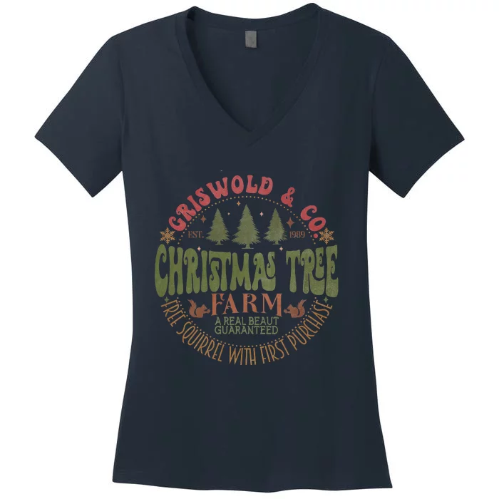 Griswold's Family Christmas, Retro Christmas Tree Farm Funny Holiday Vibes Women's V-Neck T-Shirt