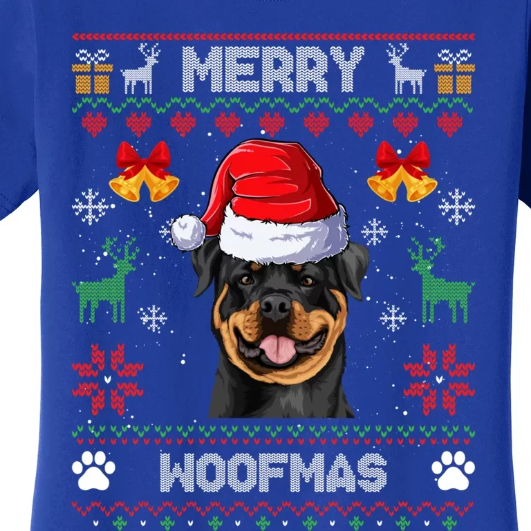 Rottweiler Christmas Ugly Sweater Rottweiler Tree Light Xmas Funny Gift Women's T-Shirt