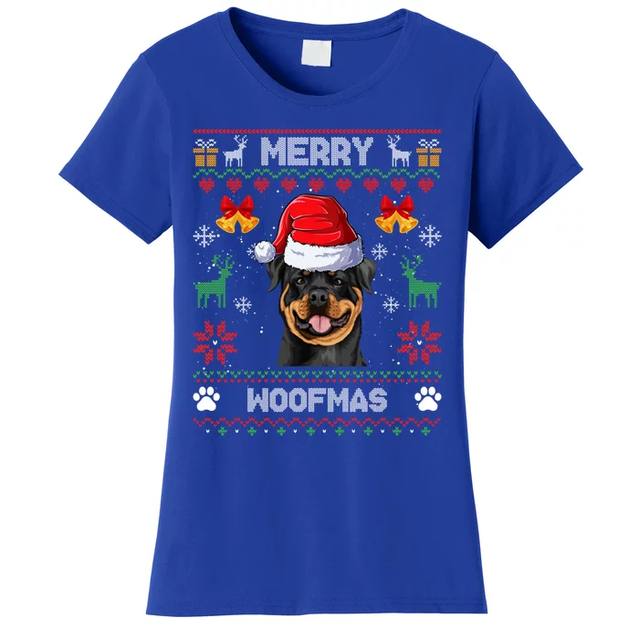 Rottweiler Christmas Ugly Sweater Rottweiler Tree Light Xmas Funny Gift Women's T-Shirt