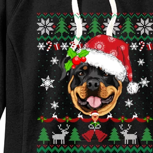 Rottweiler Christmas Ugly Sweater Rottweiler Tree Light Xmas Gift Women's Fleece Hoodie