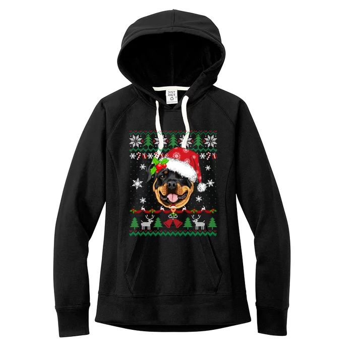 Rottweiler Christmas Ugly Sweater Rottweiler Tree Light Xmas Gift Women's Fleece Hoodie