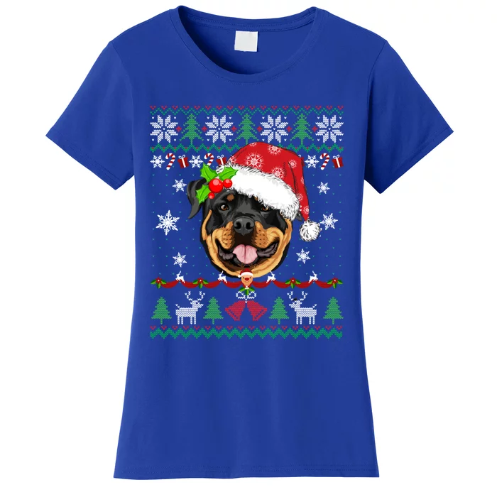 Rottweiler Christmas Ugly Sweater Rottweiler Tree Light Xmas Gift Women's T-Shirt