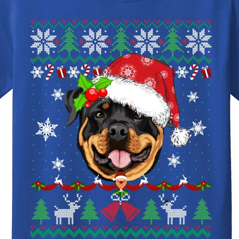 Rottweiler Christmas Ugly Sweater Rottweiler Tree Light Xmas Gift Kids T-Shirt