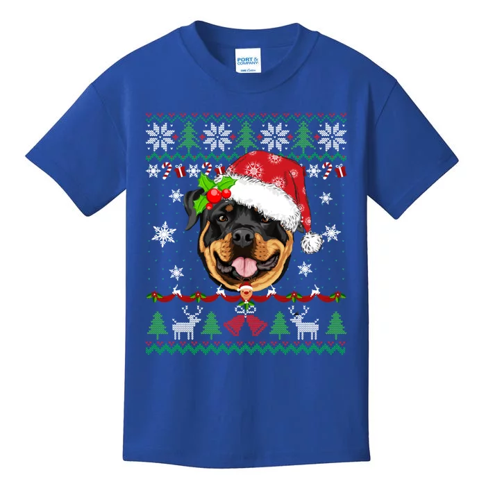 Rottweiler Christmas Ugly Sweater Rottweiler Tree Light Xmas Gift Kids T-Shirt