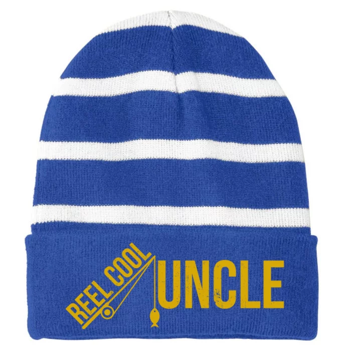 Reel Cool Uncle Funny Family Humor Fishing Pride Lover Cute Gift Striped Beanie with Solid Band