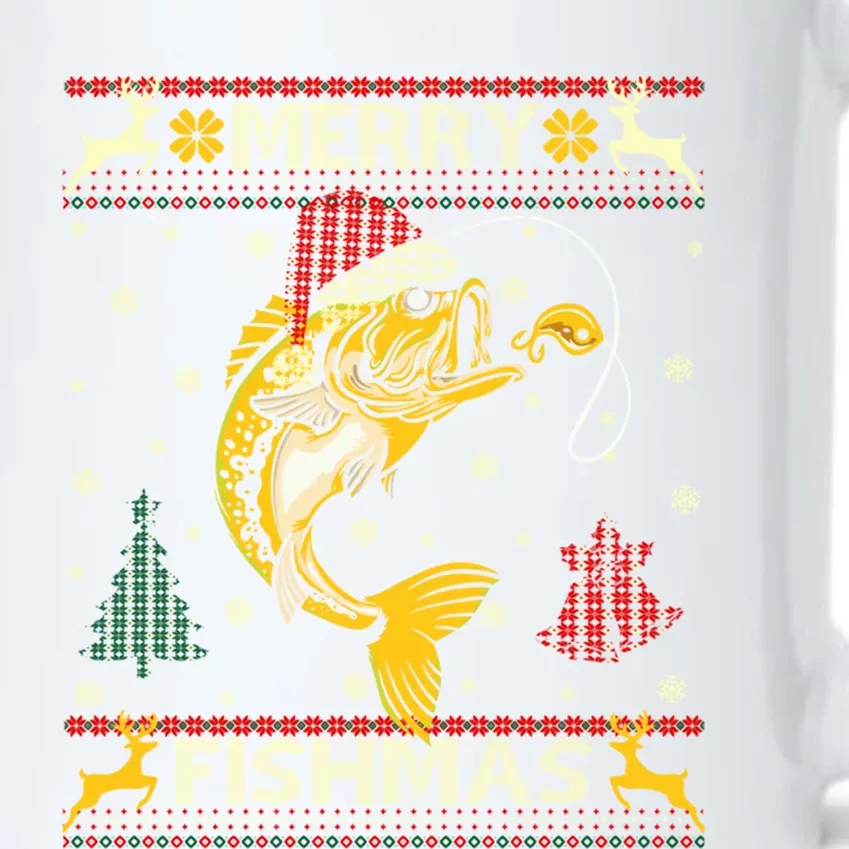 Retro Christmas Ugly Sweater Merry Fishmas Funny Angler Gift Black Color Changing Mug