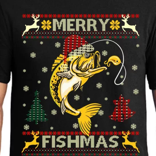 Retro Christmas Ugly Sweater Merry Fishmas Funny Angler Gift Pajama Set