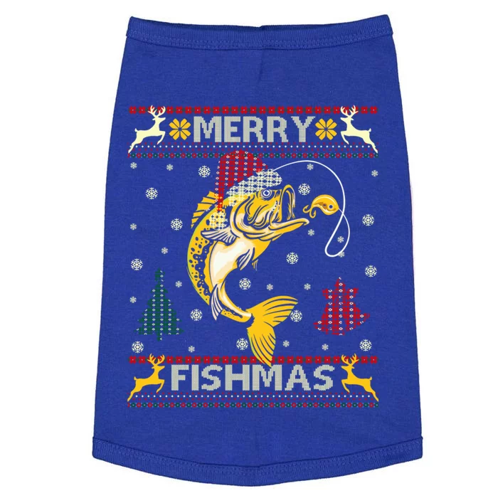 Retro Christmas Ugly Sweater Merry Fishmas Funny Angler Gift Doggie Tank