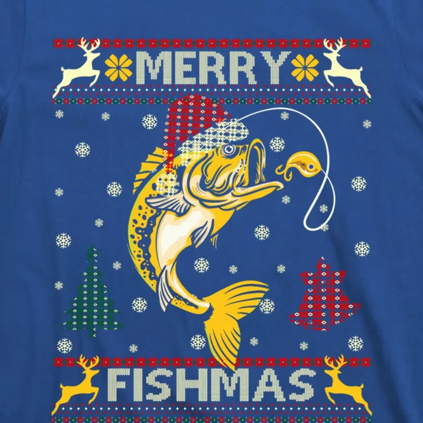 Retro Christmas Ugly Sweater Merry Fishmas Funny Angler Gift T-Shirt